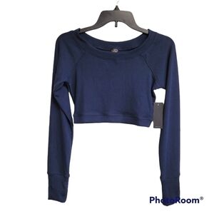 AR-33 Navy Blue Long Sleeve Ribbed Crop Top
